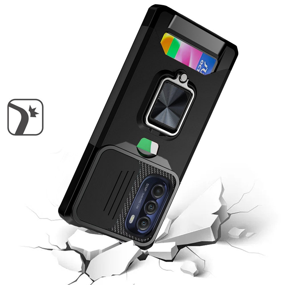 For Motorola Moto G Stylus 5G 2022 Wallet Case with Ring Stand & Slide Camera Cover Credit Card Holder Hard Shockproof  Phone Case Cover