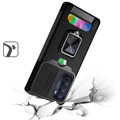 For Motorola Moto G Stylus 5G 2022 Wallet Case with Ring Stand & Slide Camera Cover Credit Card Holder Hard Shockproof  Phone Case Cover