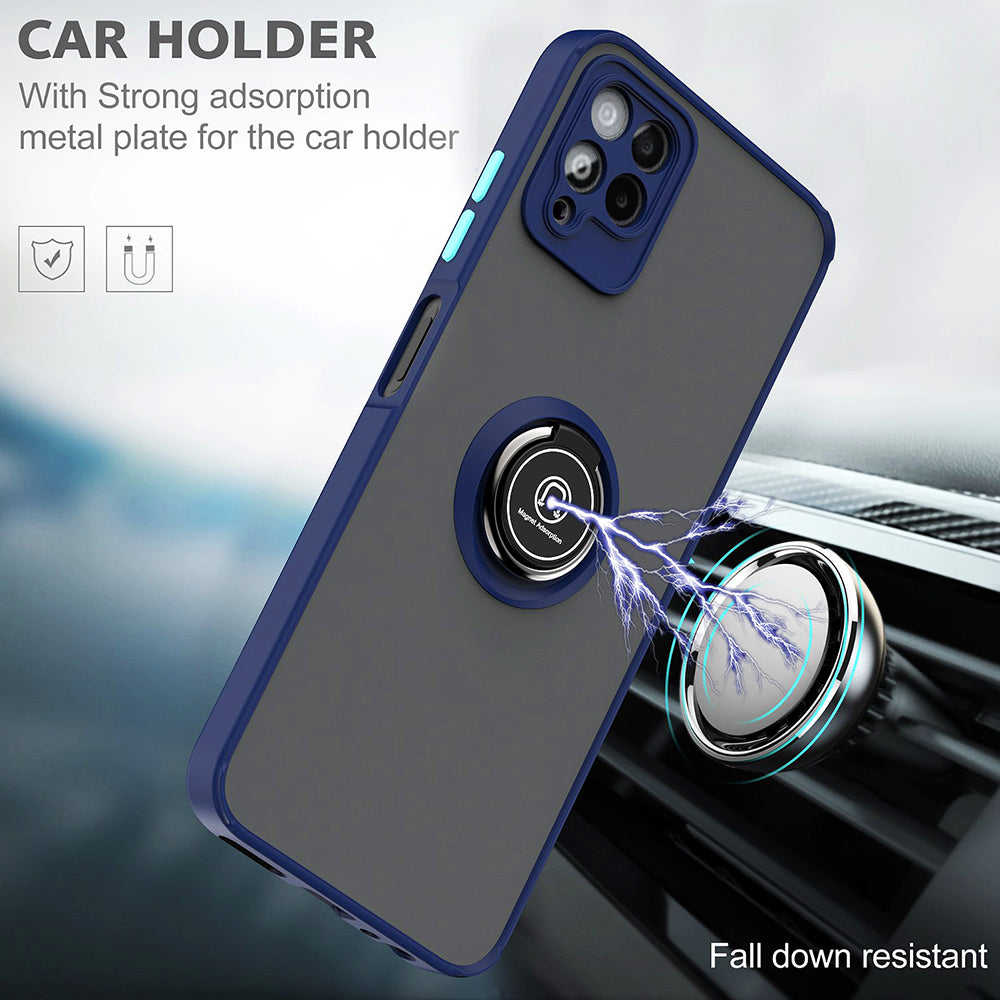 For T-Mobile Revvl 6 Pro 5G Hybrid Frosted Matte Hard Back PC + TPU Frame with Magnetic Ring Holder Stand Kickstand Black Phone Case Cover