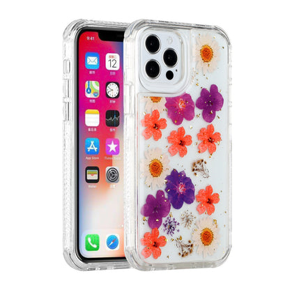 For Apple iPhone 14 (6.1") Sparkle Glitter Floral Epoxy Design Shockproof Hybrid Fashion Bling Rubber TPU Hard  Phone Case Cover