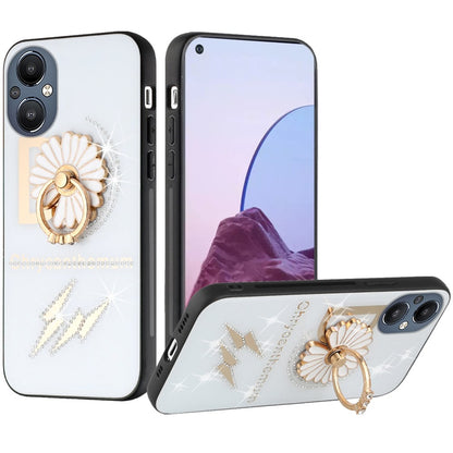 For OnePlus Nord N20 5G Diamond Bling Sparkly Glitter Ornaments Engraving Hybrid Ring Stand Holder Rugged Fashion  Phone Case Cover