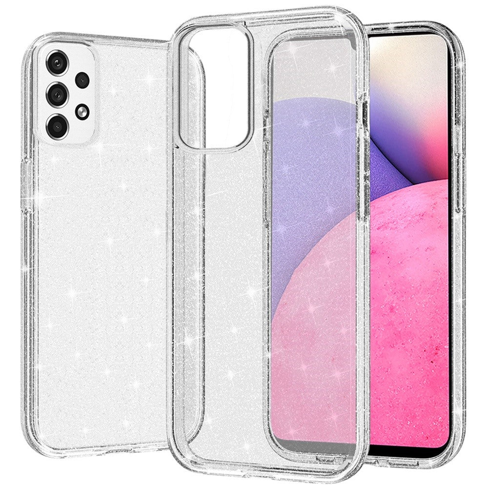 For Samsung Galaxy A33 5G Transparent Crystal Glitter Shiny Sparkle Bling TPU Rubber Hard PC Hybrid Armor Frame Shockproof  Phone Case Cover
