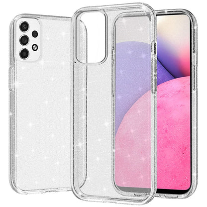 For Samsung Galaxy A33 5G Transparent Crystal Glitter Shiny Sparkle Bling TPU Rubber Hard PC Hybrid Armor Frame Shockproof  Phone Case Cover