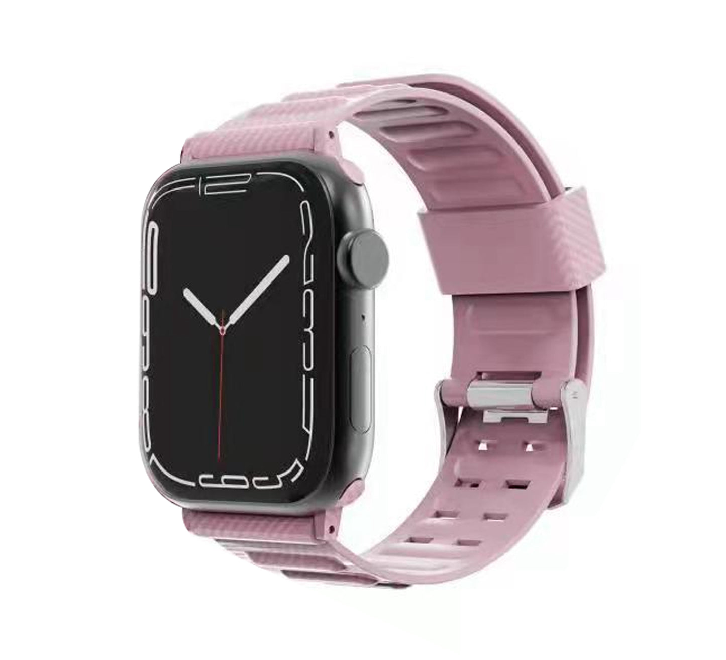 For Apple Watch Size 42/44/45mm Sport Bands Carbon Fiber Design Rubber TPU Replacement Band Strap for iWatch Series 7/SE/6/5/4/3/2/6 Black Phone Case Cover