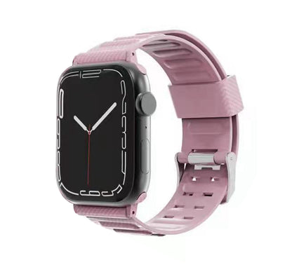 For Apple Watch Size 42/44/45mm Sport Bands Carbon Fiber Design Rubber TPU Replacement Band Strap for iWatch Series 7/SE/6/5/4/3/2/6 Black Phone Case Cover