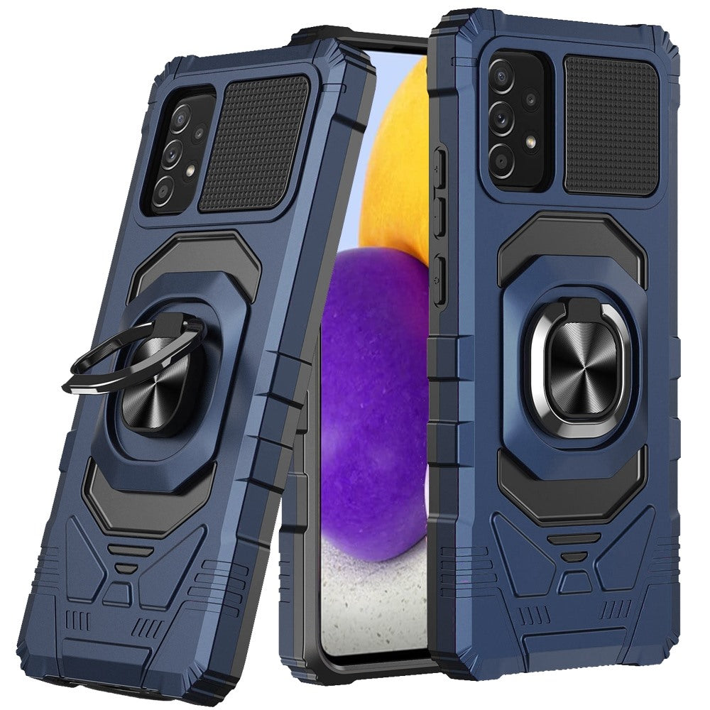 For Samsung Galaxy A03S Hybrid Dual Layer with Rotate Magnetic Ring Stand Holder Kickstand, Rugged Shockproof Protective Blue Phone Case Cover
