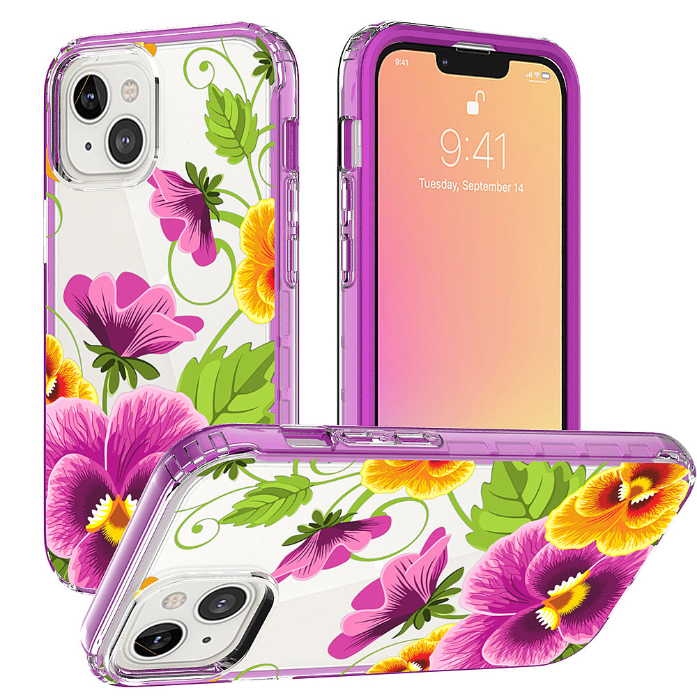 For Apple iPhone 14 (6.1") Beautiful Design 3 in 1 Hybrid Triple Layer Armor Hard PC Plastic Rubber TPU Frame  Phone Case Cover