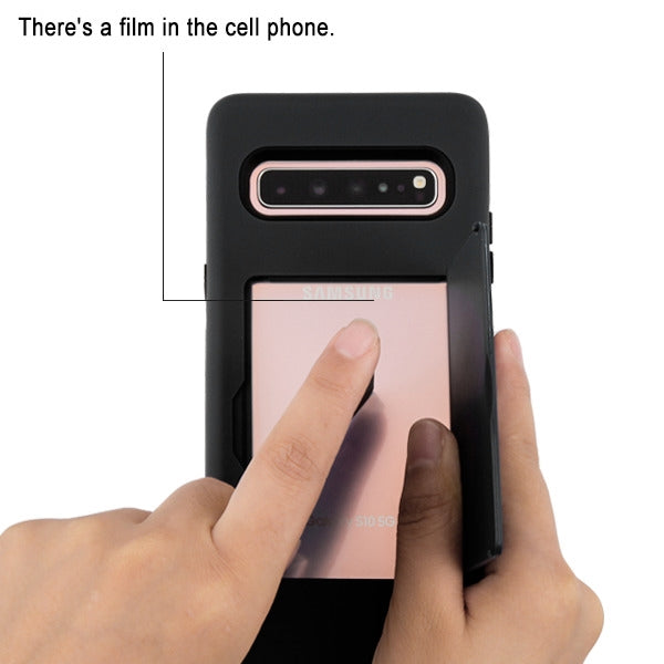 For Samsung Galaxy S10 5G (6.7") Credit Card Wallet Back Storage Invisible Pocket Dual Layer Hard PC TPU Hybrid Protective Black Phone Case Cover