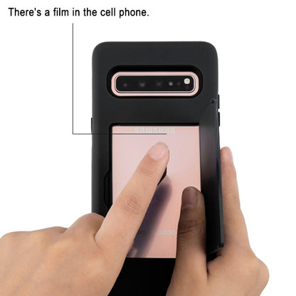 For Samsung Galaxy S10 5G (6.7") Credit Card Wallet Back Storage Invisible Pocket Dual Layer Hard PC TPU Hybrid Protective Black Phone Case Cover
