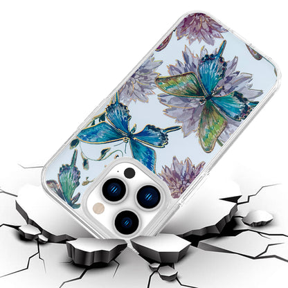 For Apple iPhone 11 (6.1") Electroplated Gold Frame Glitter Bling Transparent Hybrid Hard PC Rubber Shockproof Butterfly Floral Phone Case Cover