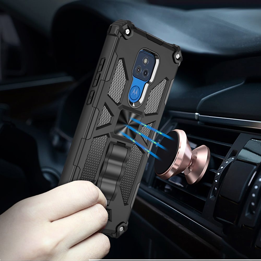 For Motorola Moto G Play 2021 Heavy Duty Hybrid Shockproof [Military Grade] Rugged Protective Fit Built-in Magnetic Car Mount Kickstand  Phone Case Cover