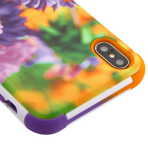 For Apple iPhone XS Max Stylish Hybrid Three Layer Hard PC Shockproof Heavy Duty TPU Rubber Anti-Drop Chrysanthemum Flower Phone Case Cover