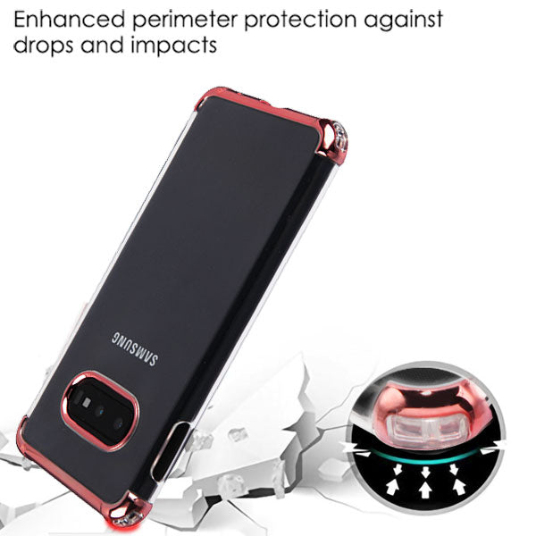 For Samsung Galaxy S10E Slim Hybrid Transparent Rubber Gummy Hard PC Silicone Electroplating Protective Clear / Rose Gold Phone Case Cover