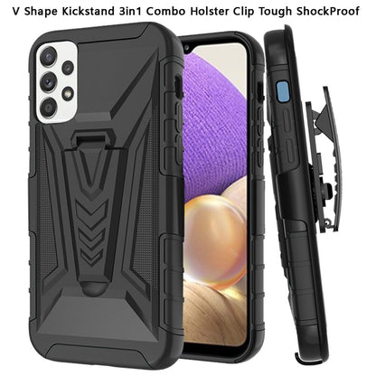 For Samsung Galaxy A32 5G 3 in 1 Rugged Swivel Belt Clip Holster Heavy Duty Hybrid Armor Rubber TPU with Kickstand Stand Black Phone Case Cover
