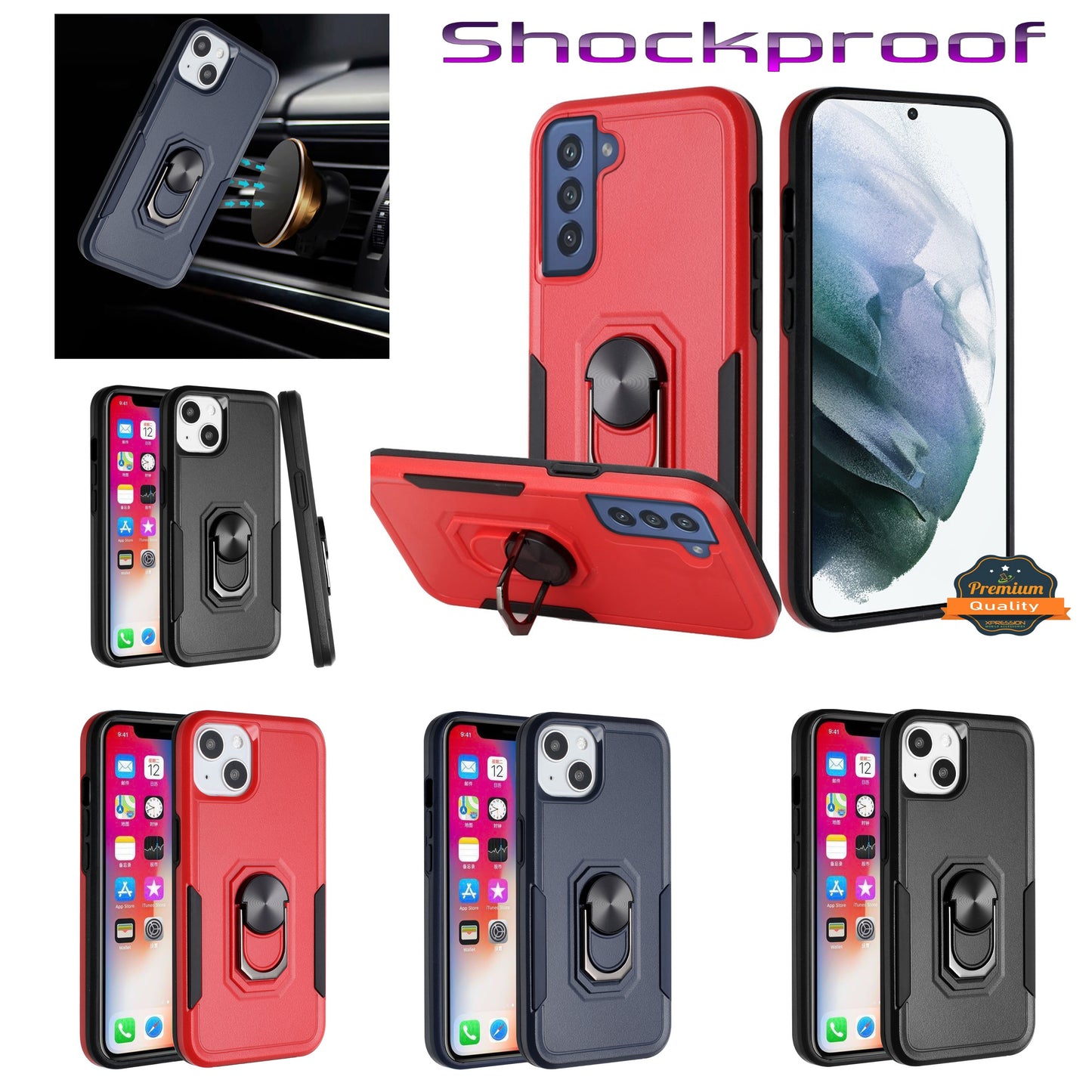 For Motorola Moto G Stylus 5G 2022 Hybrid Rugged Hard Drop-Proof 3 Layer Protection Military Grade with Metal Ring Stand  Phone Case Cover