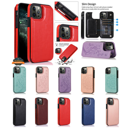 For Apple iPhone 14 (6.1") Luxury Side Wallet PU Leather [Two Magnetic Clasp] [Card Slots] Stand Back Storage Flip  Phone Case Cover