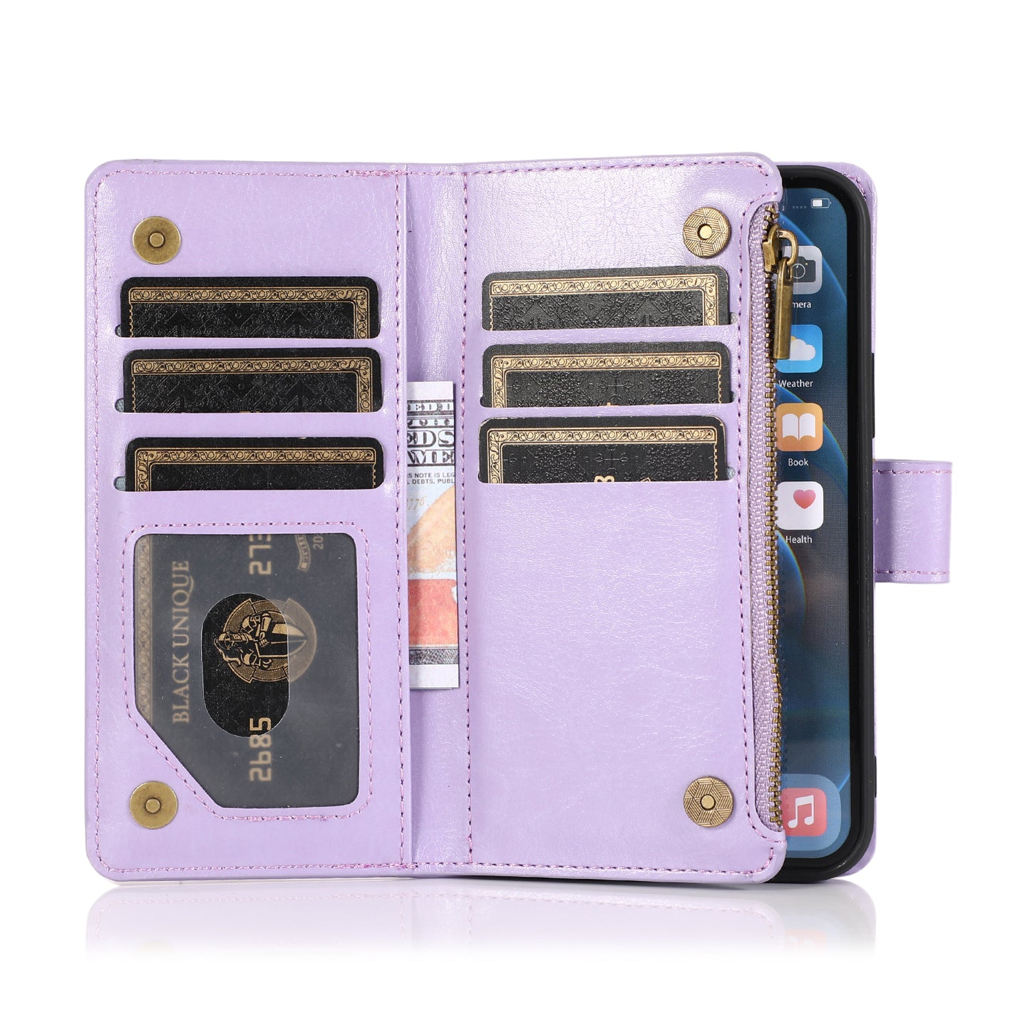 For Motorola Moto G Stylus 2022 4G Leather Zipper Wallet Case 9 Credit Card Slots Pocket Clutch Pouch with Stand & Strap Lavender Phone Case Cover