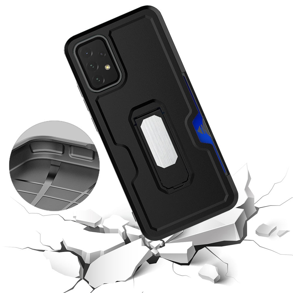 For Samsung Galaxy A23 5G Armor Belt Clip with Credit Card Holder ID Slot, Holster, Kickstand Protective Heavy Duty Hybrid Black Phone Case Cover