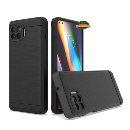 For Motorola Moto One 5G, Moto G 5G Plus Rugged TPU + Hard PC Brushed Metal Texture Hybrid Dual Layer Armor Shockproof  Phone Case Cover