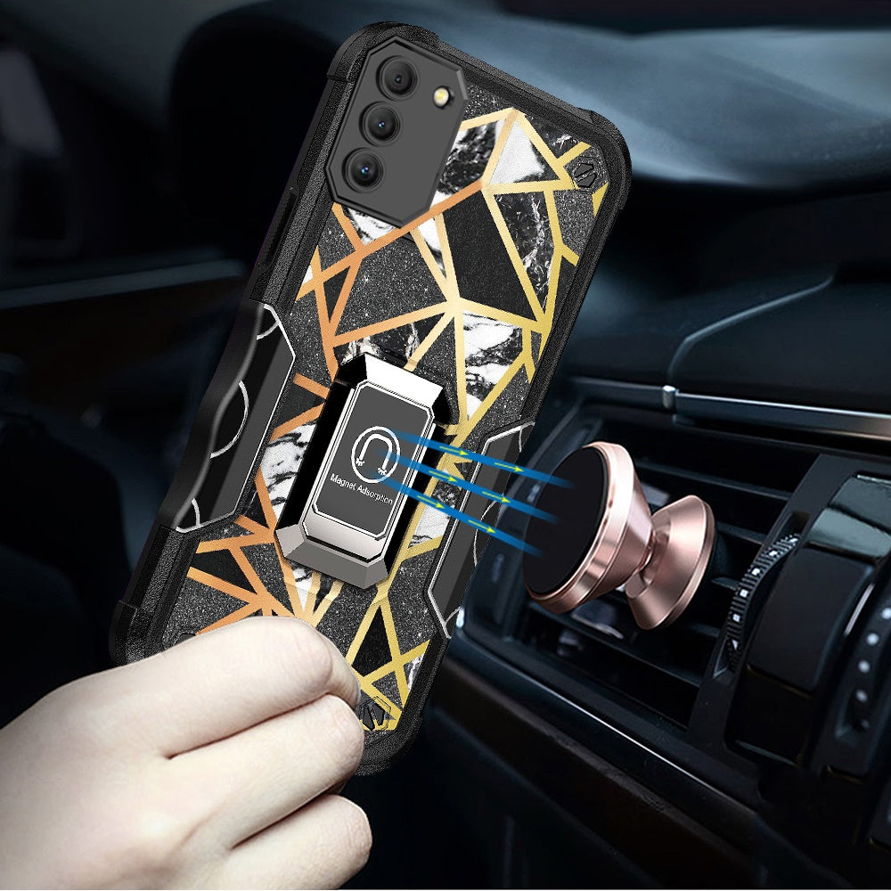 For Nokia G400 5G Marble IMD Design Hybrid with Magnetic Ring Stand Kickstand Heavy Duty Rugged Shockproof  Phone Case Cover