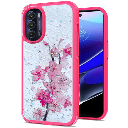 For Motorola Moto G Stylus 5G 2022 Sakura Spring Flowers Design Colorful Frame Hybrid Rubber TPU Hard PC Rugged Slim  Phone Case Cover