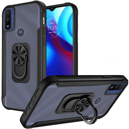 For Motorola Moto G Pure / Moto G Power 2022 Clear Military Grade Design Hybrid Protective with Ring Holder Kickstand [Magnetic Car Mount Feature]  Phone Case Cover