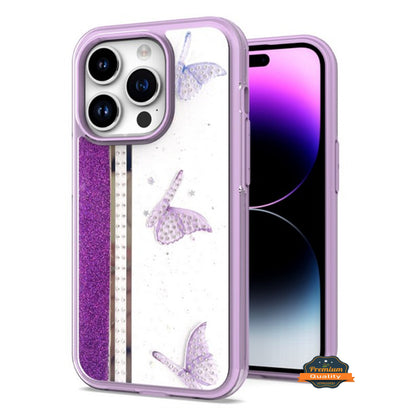 For Apple iPhone 14 /Plus Pro Max Butterflies Design Bling Glitter Shockproof Hybrid TPU Frame and Hard Back Slim  Phone Case Cover