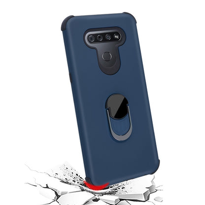 For LG K51 / Reflect Rugged Shockproof Hybrid Armor with Finger Ring Stand Holder Kickstand Navy Blue Phone Case Cover