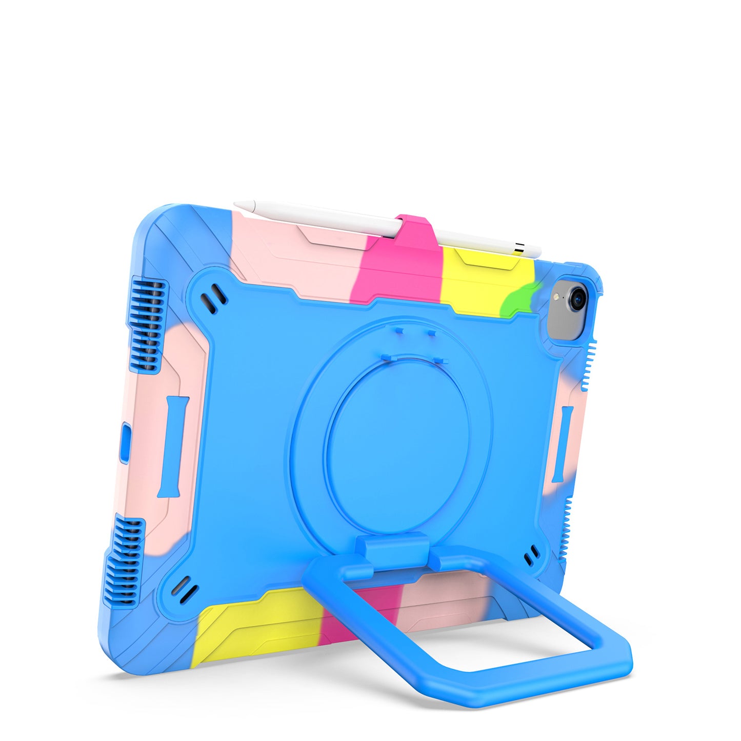Case for Apple iPad Air 4 / iPad Air 5 / iPad Pro (11 inch) Tough Hybrid Armor 3in1 with 360 Degree Rotating Kickstand & Shoulder Strap Shockproof Rainbow /Blue Tablet Cover