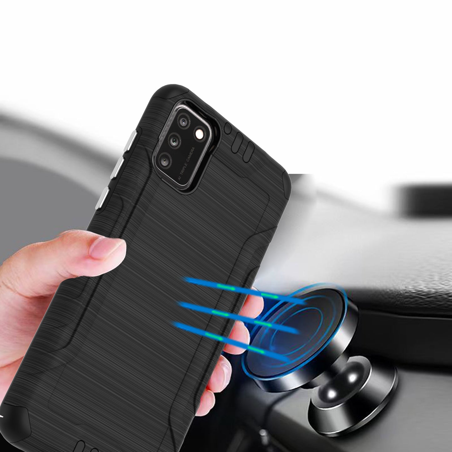 For TCL A3X Hybrid Dual Layer Slim Defender Armor Tuff Metallic Brush Texture Finishing Shockproof Hard PC + Soft TPU Rubber  Phone Case Cover