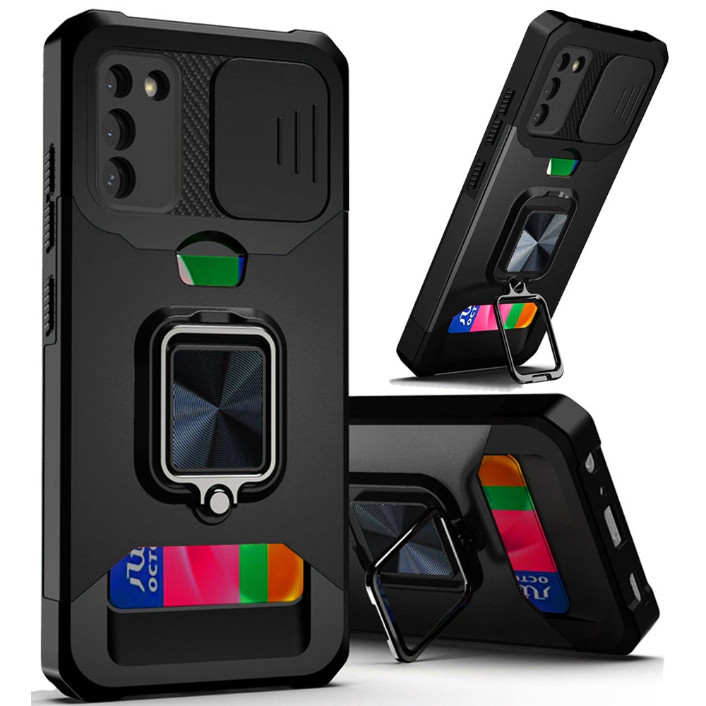 For Samsung Galaxy S22 Wallet Case with Ring Stand, Slide Camera Cover & Credit Card Holder, Military Grade Shockproof  Phone Case Cover
