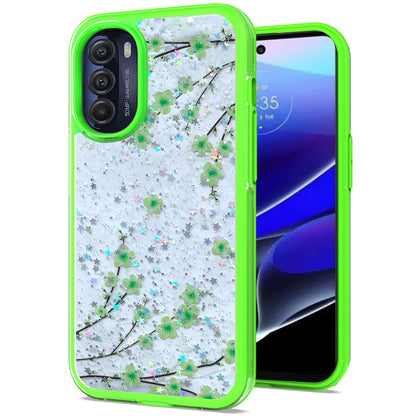 For Motorola Moto G Stylus 5G 2022 Sakura Spring Flowers Design Colorful Frame Hybrid Rubber TPU Hard PC Rugged Slim  Phone Case Cover