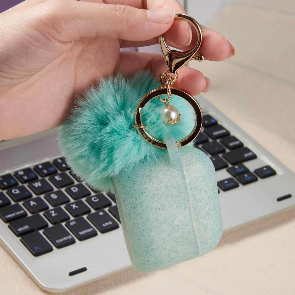 For Apple AirPods Series 3 (2021) Silicone Skin Cute Fur Ball Ornament Keychain 3 in 1 Fashion Thick TPU Gummy Luxury Soft Protective Earphone Mint Green Phone Case Cover