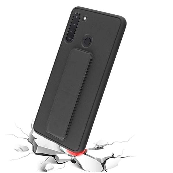 For Samsung Galaxy A21 Kickstand Foldable Stand Hybrid Shockproof Slim Hard PC TPU Bumper Black Phone Case Cover