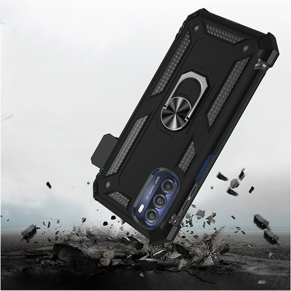For Motorola Moto G Stylus 5G 2022 Hybrid Armor with Belt Clip Holster Ring Stand, Military Grade Fit Magnetic Car Mount Black Phone Case Cover