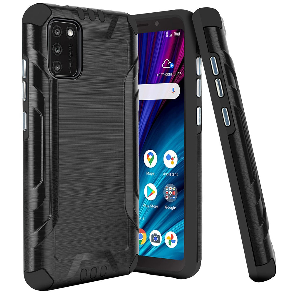 For TCL A3X Hybrid Dual Layer Slim Defender Armor Tuff Metallic Brush Texture Finishing Shockproof Hard PC + Soft TPU Rubber  Phone Case Cover