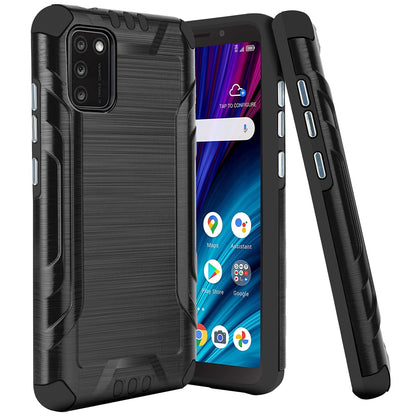 For TCL A3X Hybrid Dual Layer Slim Defender Armor Tuff Metallic Brush Texture Finishing Shockproof Hard PC + Soft TPU Rubber  Phone Case Cover