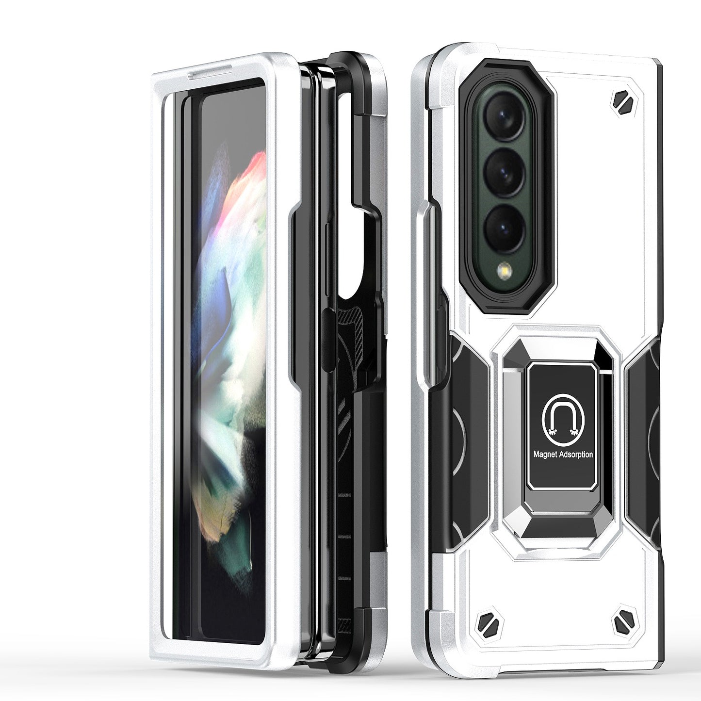 For Samsung Galaxy Z Fold 4 5G Hybrid Cases with Magnetic Ring Holder Kickstand Heavy Duty Rugged Silicone Shockproof  Phone Case Cover