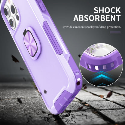 For Apple iPhone 14 (6.1") Heavy Duty 3in1 Magnetic Ring Kickstand Hybrid Shockproof Military-Grade Drop Protection Purple Phone Case Cover