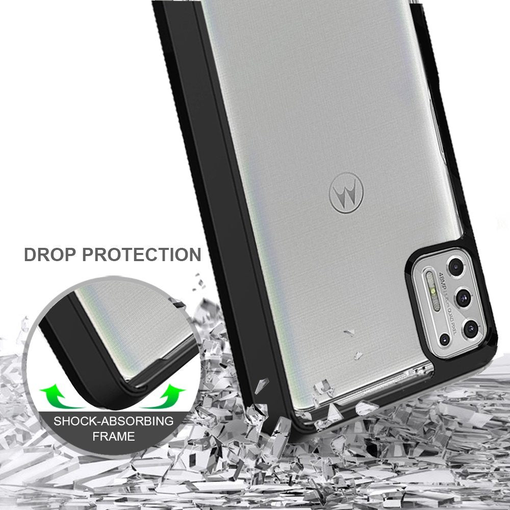 For Motorola Moto G50 5G Hybrid Slim Crystal Clear Transparent Shock-Absorption Bumper with TPU + Hard PC Back Frame Black Phone Case Cover