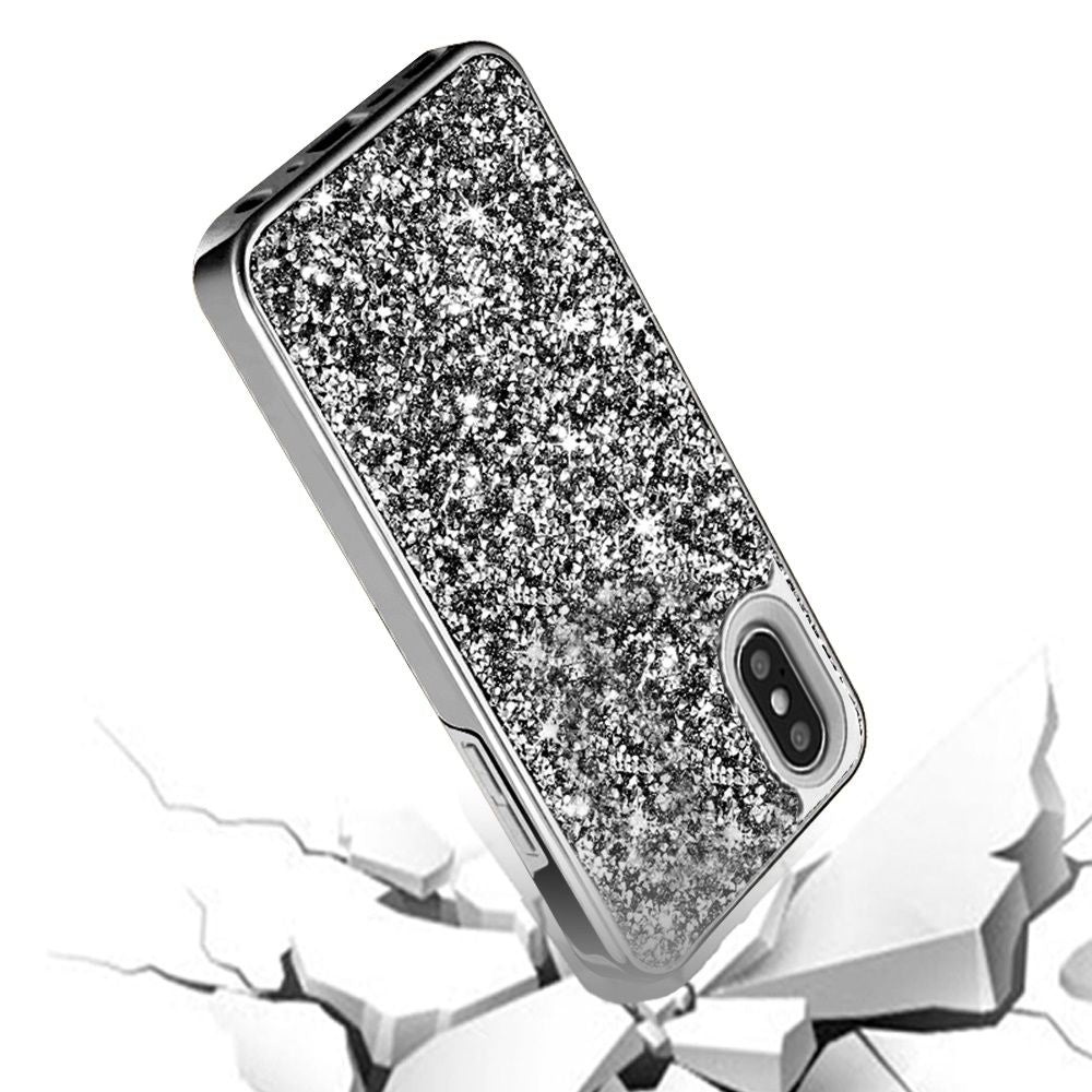 For Apple iPhone XR Bling Rhinestone Diamond Shiny Glitter Hybrid Dual Layer Defender Rugged Hard PC TPU Rubber Protective  Phone Case Cover