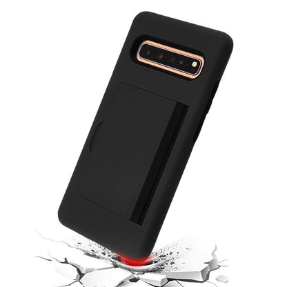For Samsung Galaxy S10 5G (6.7") Credit Card Wallet Back Storage Invisible Pocket Dual Layer Hard PC TPU Hybrid Protective Black Phone Case Cover