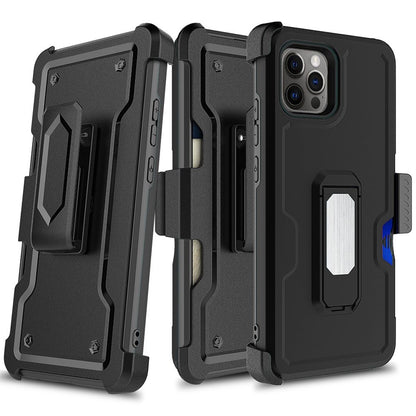 For Apple iPhone 13 / Pro Max Mini Armor Belt Clip with Credit Card Holder, Holster, Kickstand Protective Full Body Heavy Duty Hybrid  Phone Case Cover