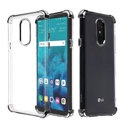 For LG Stylo 4 / Stylo 4 Plus Slim Fit Hybrid Transparent Rubber Gummy Hard PC Soft Silicone Protective Clear / Black Phone Case Cover