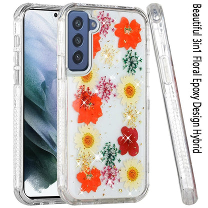 For Samsung Galaxy A23 5G Sparkle Glitter Floral Epoxy Design Shockproof Hybrid Fashion Bling Rubber TPU & Hard PC  Phone Case Cover