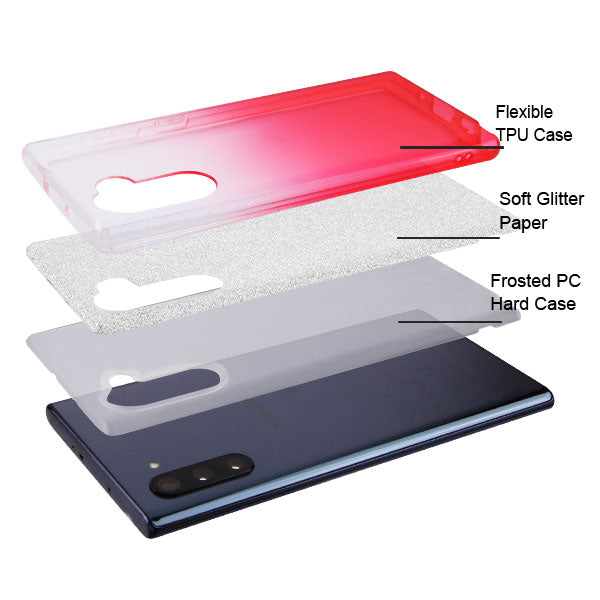 For Samsung Galaxy Note 10 (6.3) Glitter Bling Stylish Design Hybrid Rubber TPU Hard PC Shockproof Slim Pink Silver Phone Case Cover