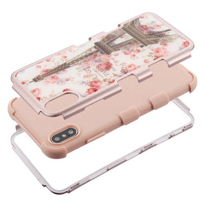 For Apple iPhone XS Max Hybrid Three Layer Hard PC Shockproof Heavy Duty TPU Rubber Gel Anti-Drop Paris in Full Bloom Phone Case Cover