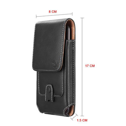 For Samsung Galaxy A23 5G Universal Vertical Leather Case Holster with Credit Card Holder, Belt Loop & Carabiner Carrying Phone Pouch [Black]