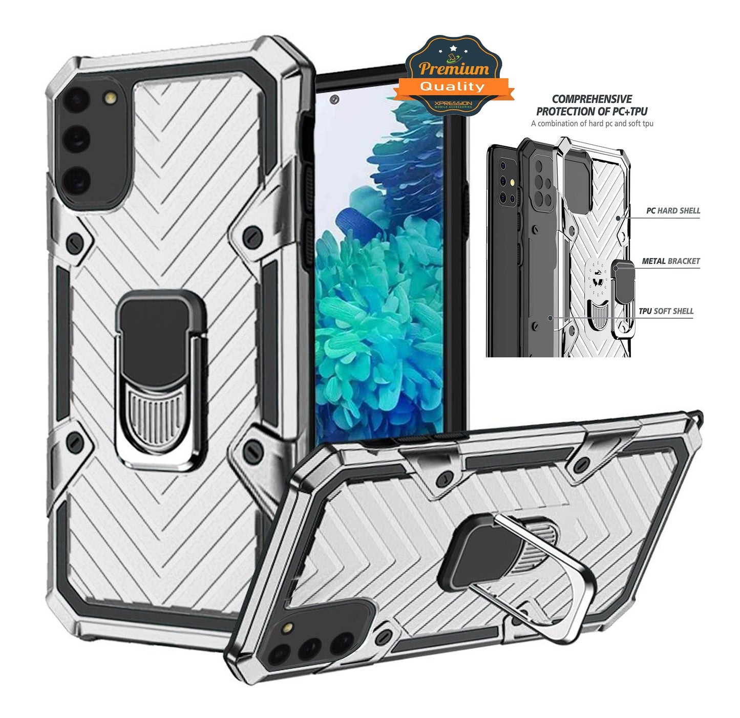 For Apple iPhone 13 Pro Max (6.7") with Magnetic Ring Holder 360° Rotating Kickstand PC & TPU Dual Layer Hybrid Full-Body Drop Proof Rugged  Phone Case Cover