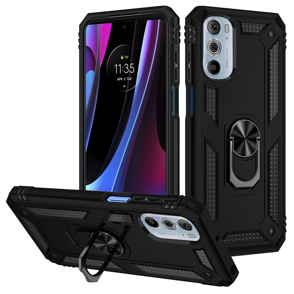 For Motorola Edge+ 2022 /Edge Plus Military Grade Heavy Duty Rugged Dual Layers Shockproof Hybrid with Ring Kickstand  Phone Case Cover